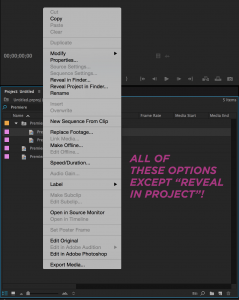 Premiere_Reveal_In_ProjectThis is almost as infuriating as Avid's "Can't Load Precomputes Into Source Monitor" issue ... almost!